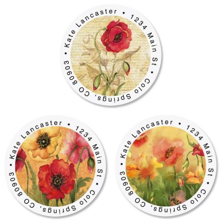 Poppies Round Address Labels