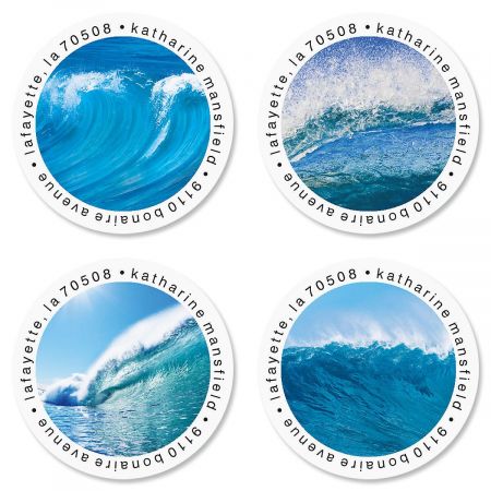 Energetic Ocean Round Address Labels (4 Designs)
