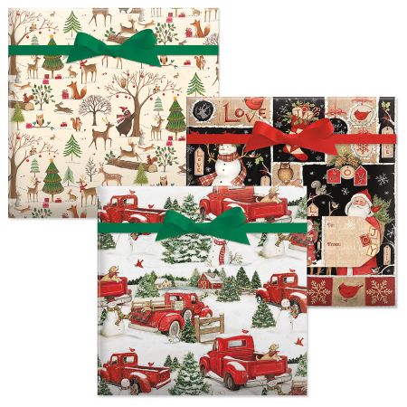 Red Truck & Snowmen Jumbo Rolled Gift Wrap and Labels