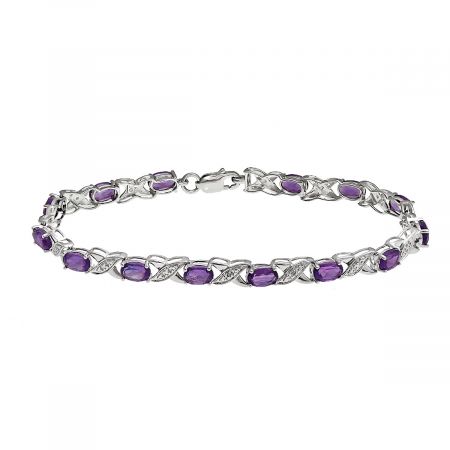 Diamond Accent and Oval Birthstone Bracelet