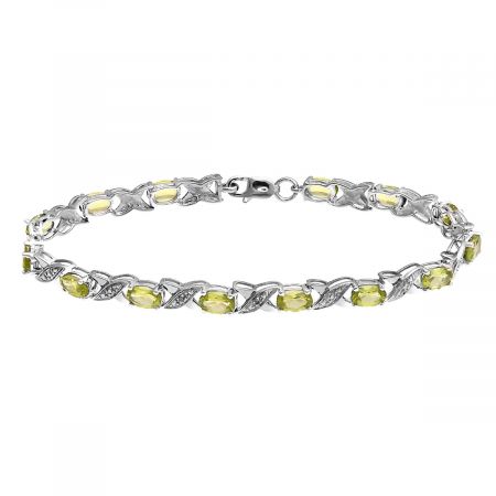 Diamond Accent and Oval Birthstone Bracelet
