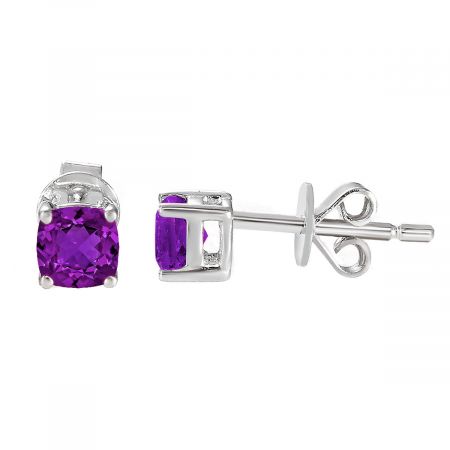 Sterling Silver Birthstone Cushion Stud Earrings
