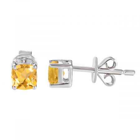 Sterling Silver Birthstone Cushion Stud Earrings