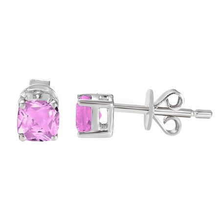 Sterling Silver Birthstone Cushion Stud Earrings