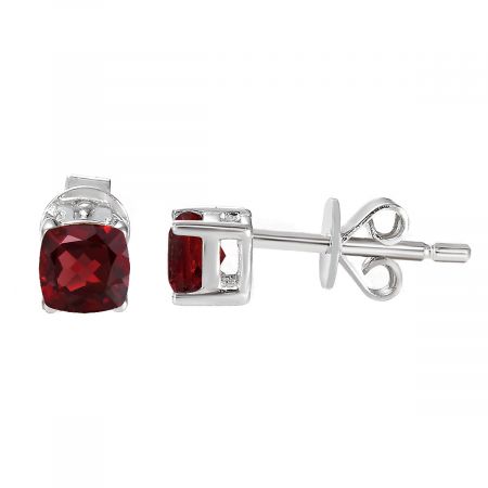 Sterling Silver Birthstone Cushion Stud Earrings
