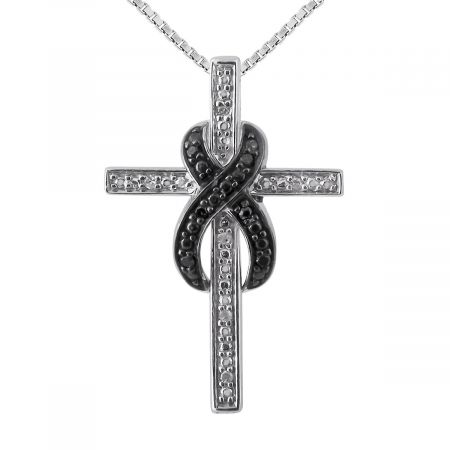 Black and White Diamond Accent Infinity Cross Pendant with 18" Chain