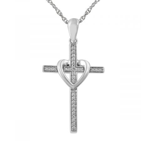 Diamond Accent Cross/Heart Pendant with 18" Chain