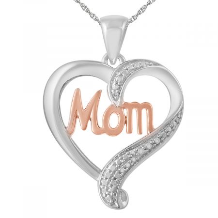 Mom Diamond Accent Heart Pendant with 18" Chain