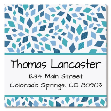 Mosaic Blue Large Square Address Labels