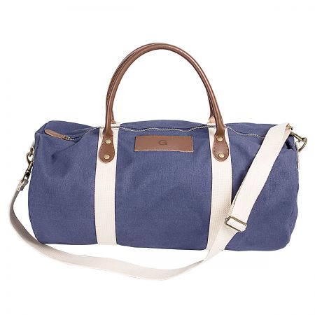 Personalized Leather and Waxed Canvas Duffel - Navy | Current Catalog