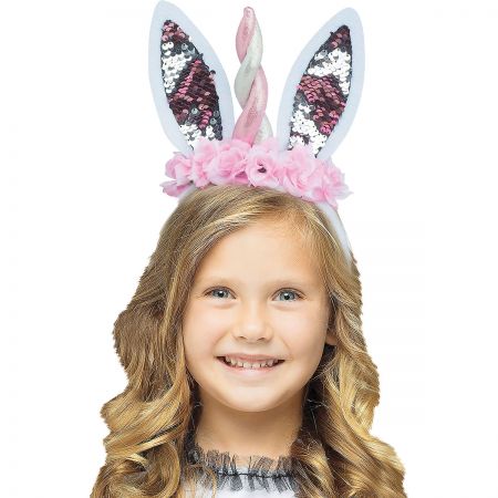 Easter Bunny Ears Headband Plush Rainbow Sequins One Size Fits Most New