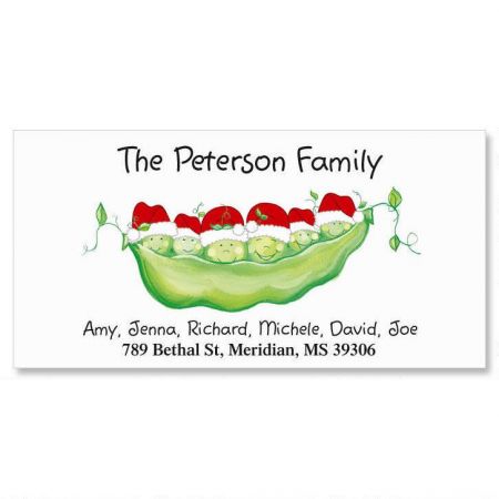 Santa Peas Family With Hats Deluxe Address Labels