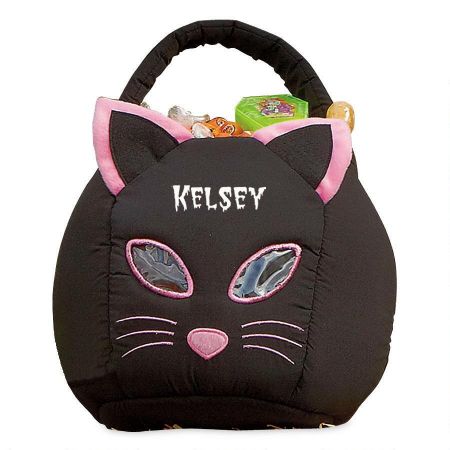 Personalized Black Cat Halloween Treat Basket