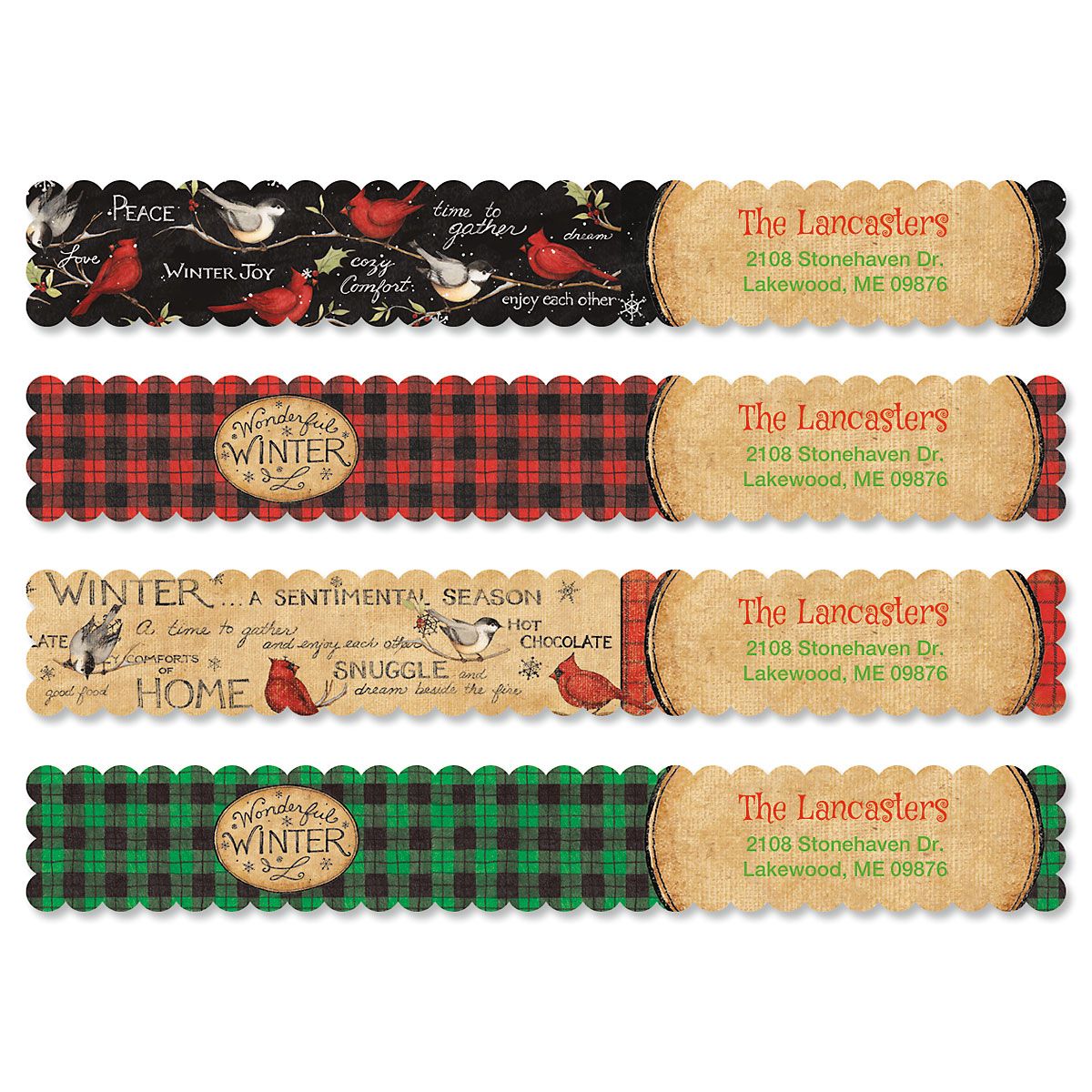 Winter Red Connect Wrap Diecut Address Labels (4 Designs) | Current Catalog