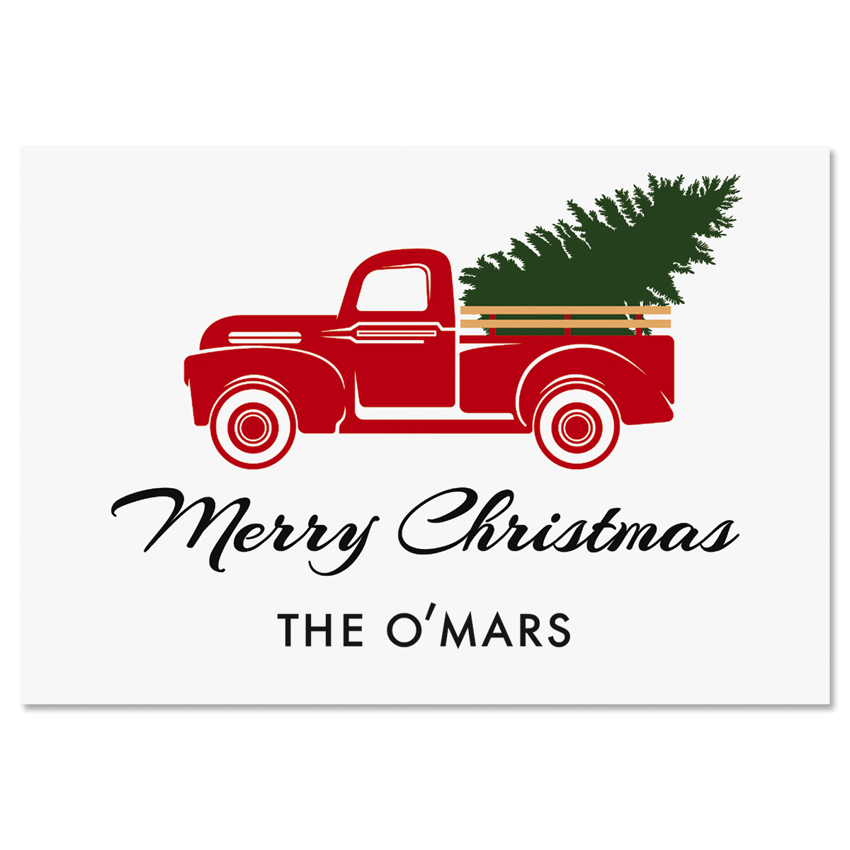 Personalized Christmas Kitchen Towel, Red Vintage Christmas Tree Truck