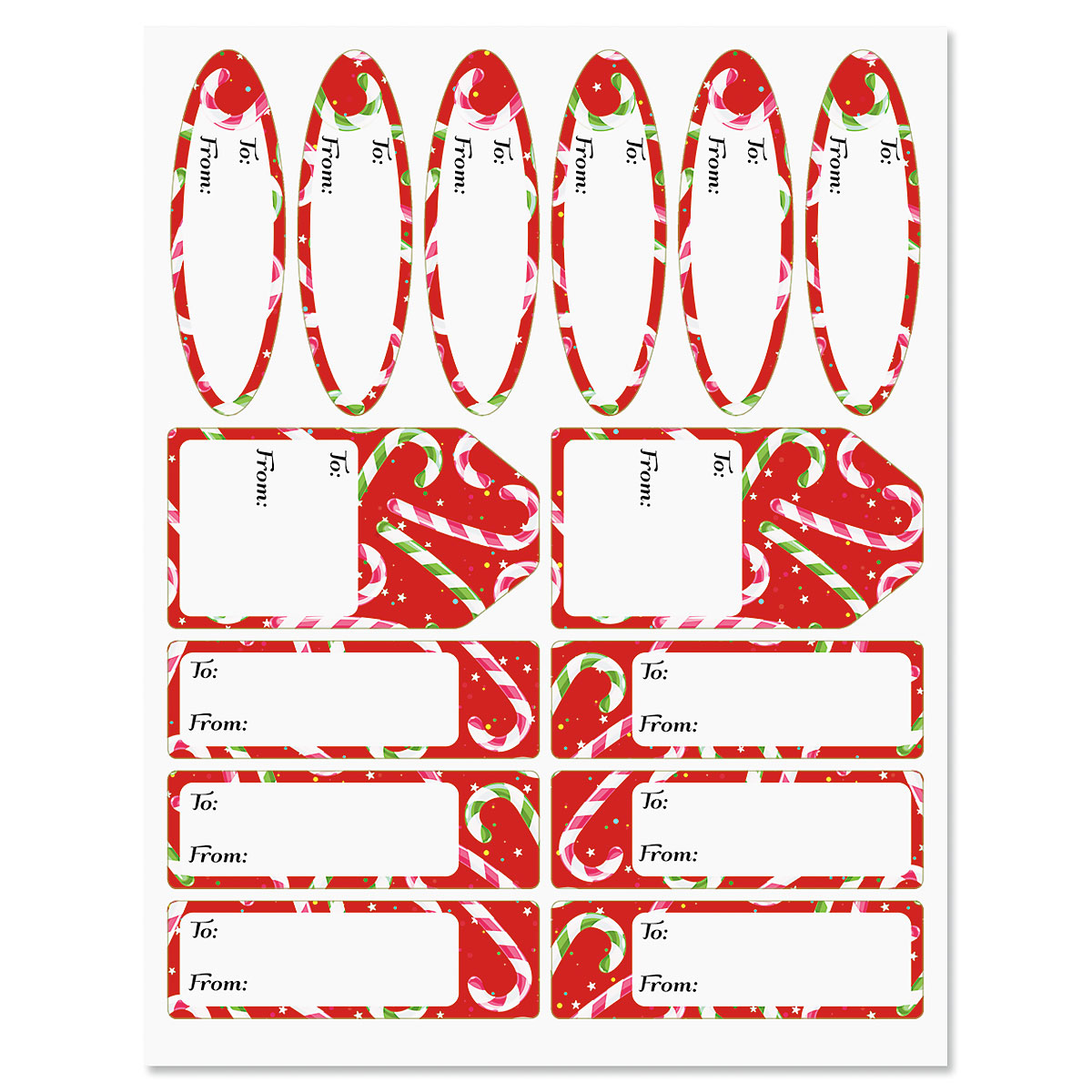 Colorful Candy Cane Gift Wrap To From Labels 