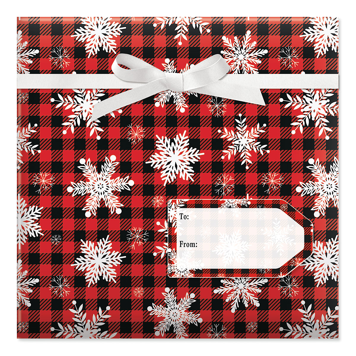 Snowflakes on Plaid Jumbo Rolled Gift Wrap and Labels | Current Catalog