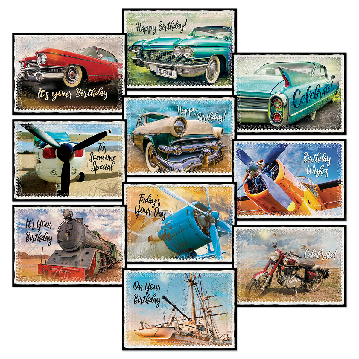 Vintage Transport Birthday Cards Value Pack | Current Catalog