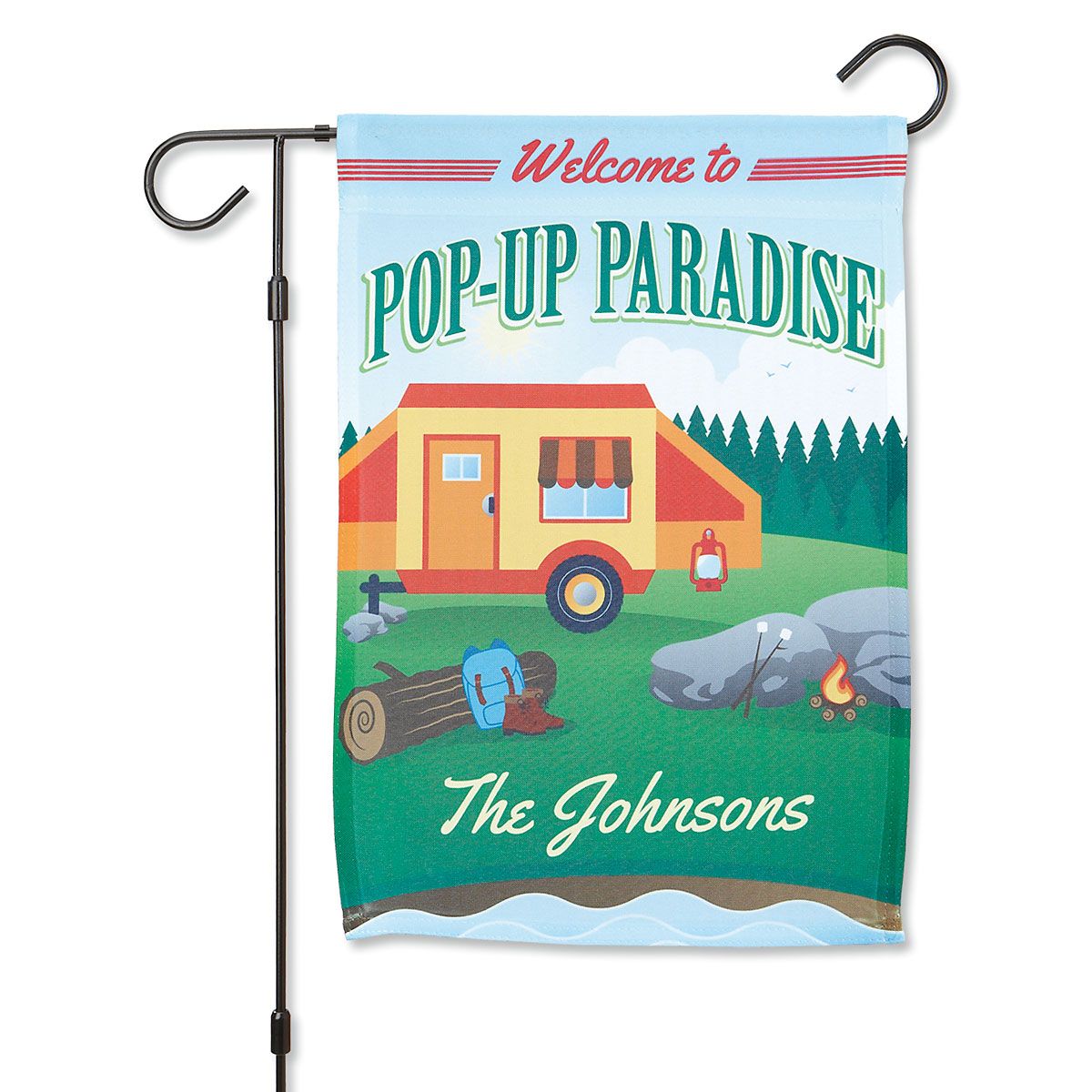 Pop-Up Camper Paradise Personalized Garden Flag | Current Catalog 