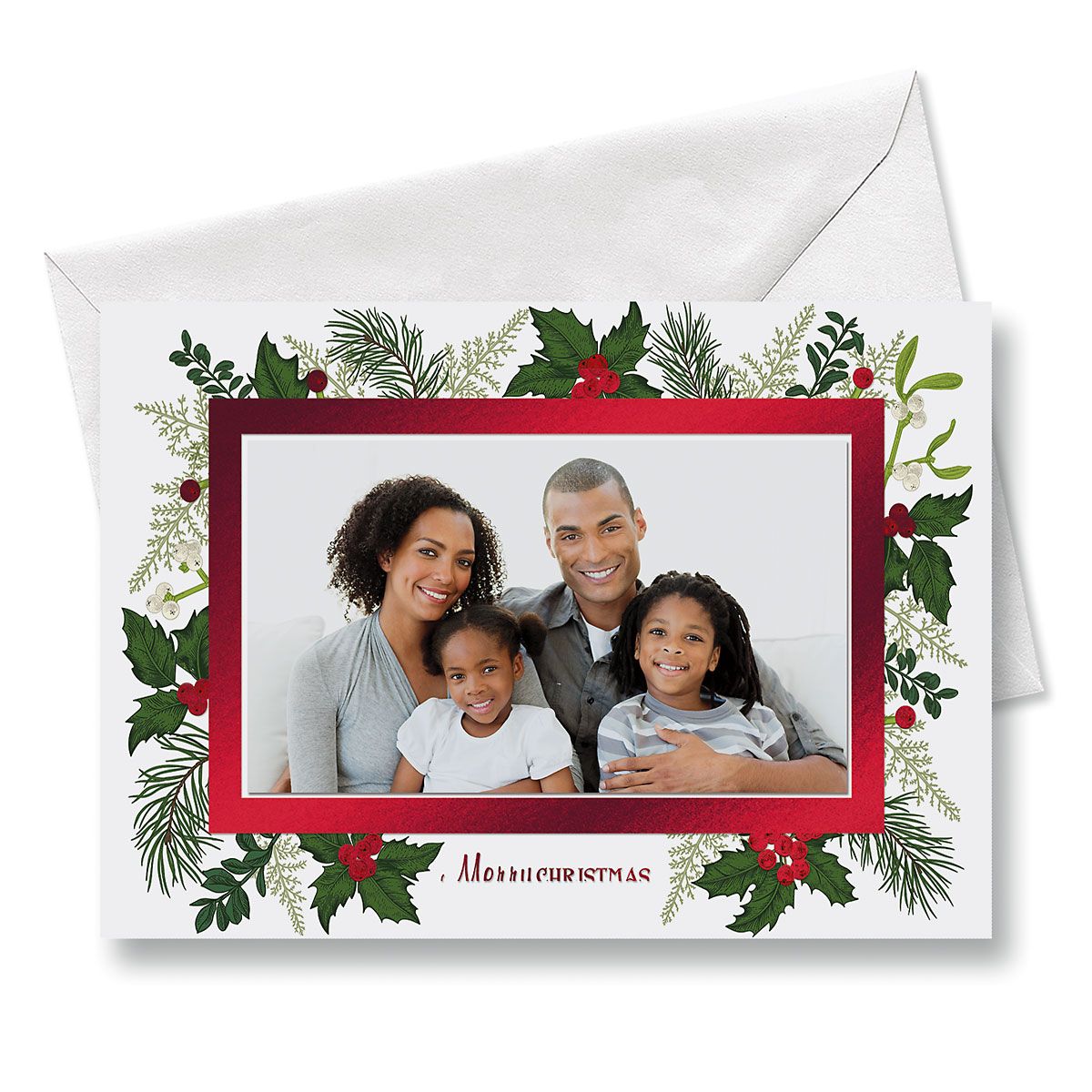 Deluxe Holly Photo Sleeve Christmas Cards | Current Catalog