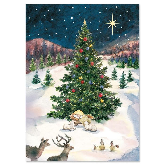 christmas tree with manger religious christmas cards current catalog