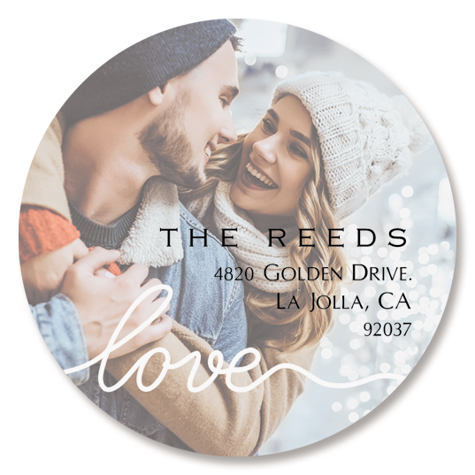 Love White Caption Round Photo Personalized Address Labels