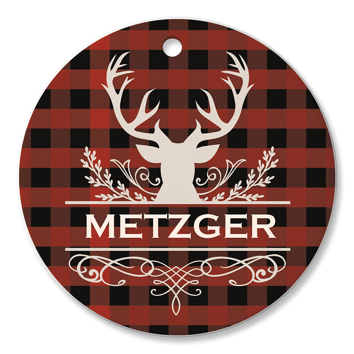 Buffalo Plaid Ceramic Personalized Christmas Ornament