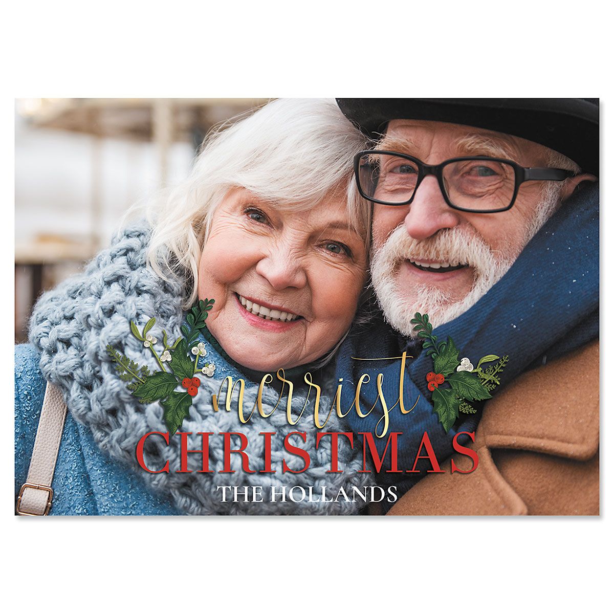 Merriest Holly Horizontal Photo Christmas Cards - 10 Count