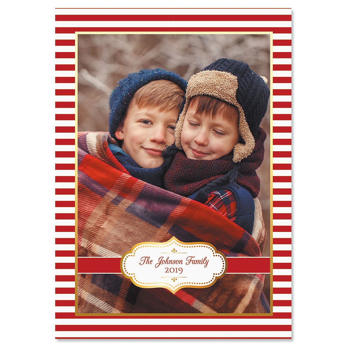 Red Stripes Photo Christmas Cards - 80