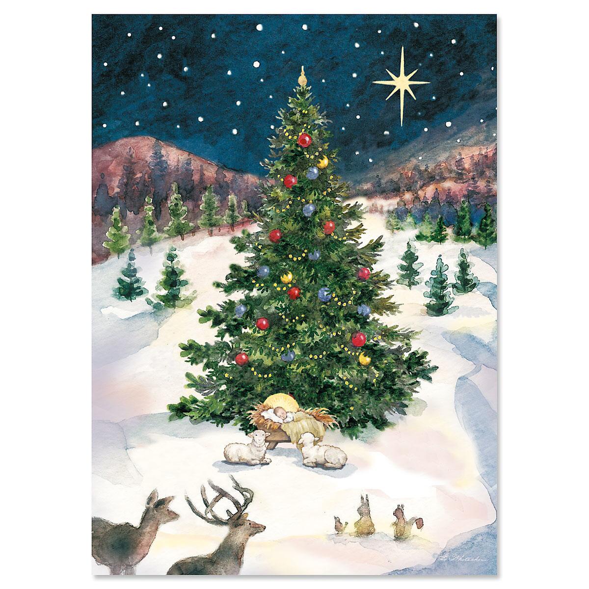 Christmas Tree with Manger Christmas Cards Personalized Current Catalog