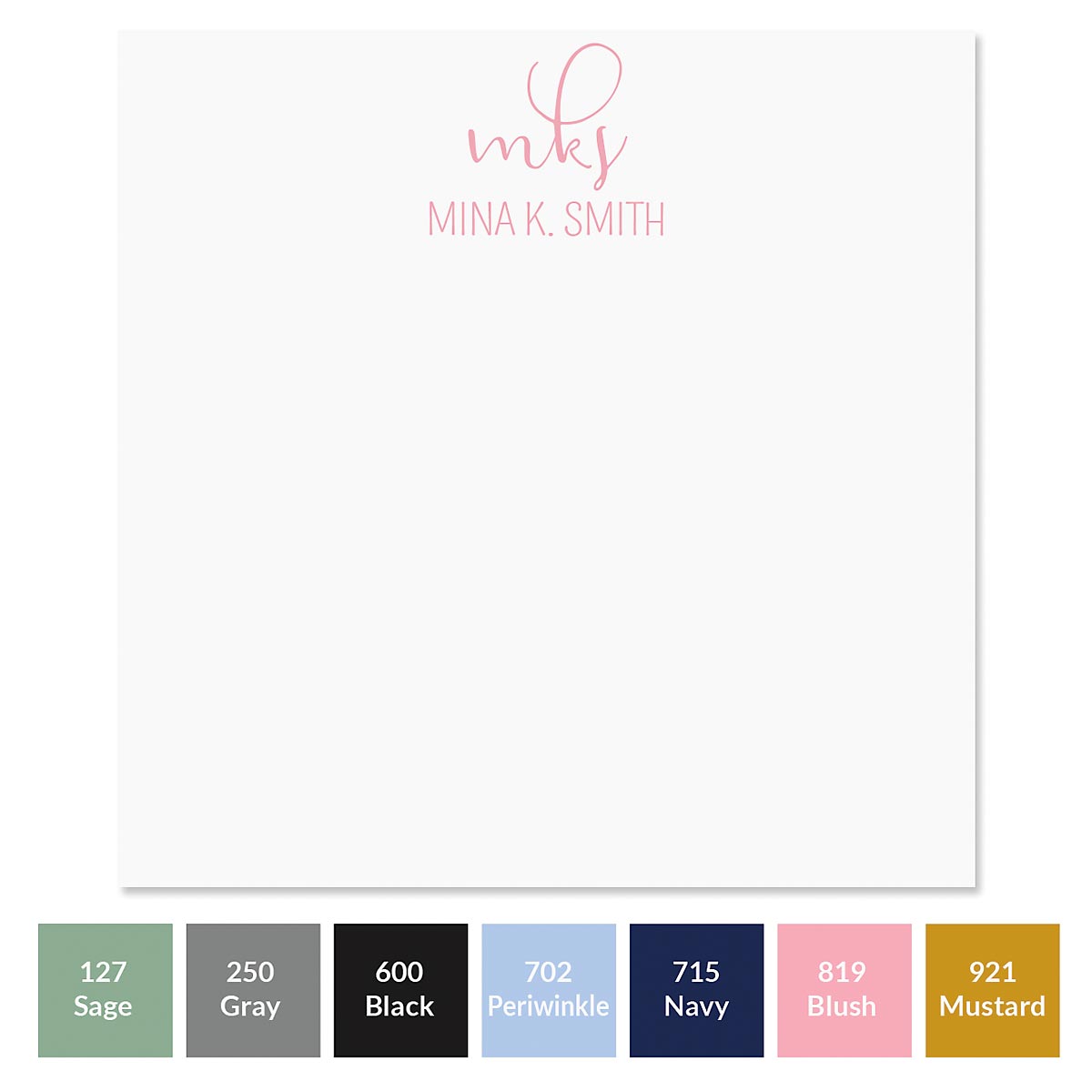 Embossed Caligraphy Calligraphy Monogram Personalized Note Sheets in a Cube Refill - Sage ...