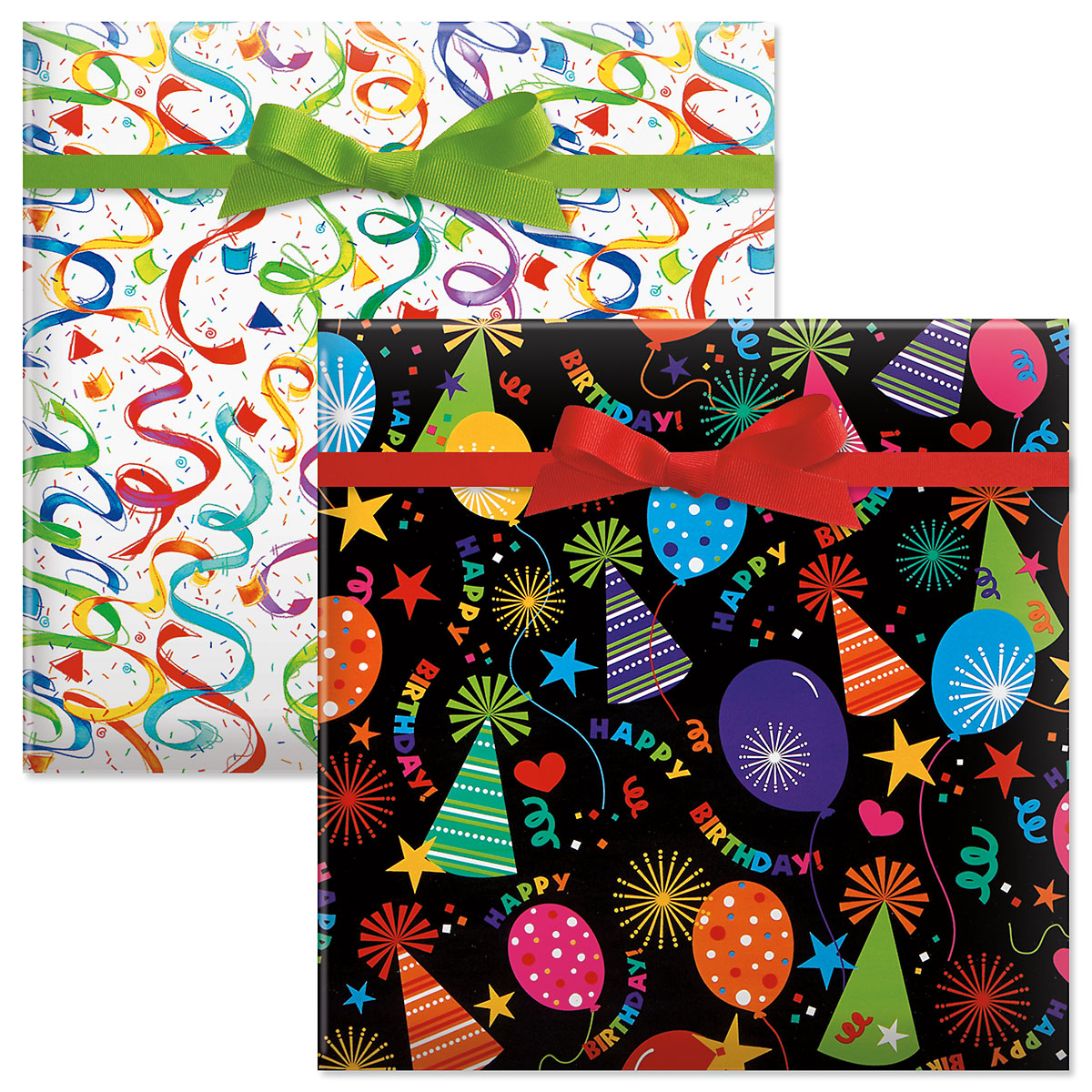 Black Hats/Streamer Confetti Birthday Jumbo Rolled Gift Wrap | Current ...