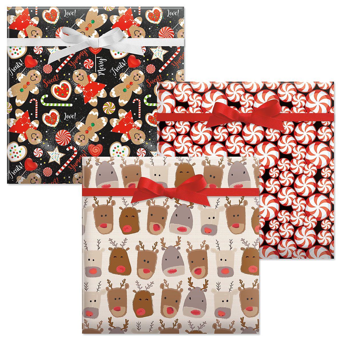 Reindeer Heads/Christmas Candy/Sweet Treats Jumbo Rolled Gift Wrap ...