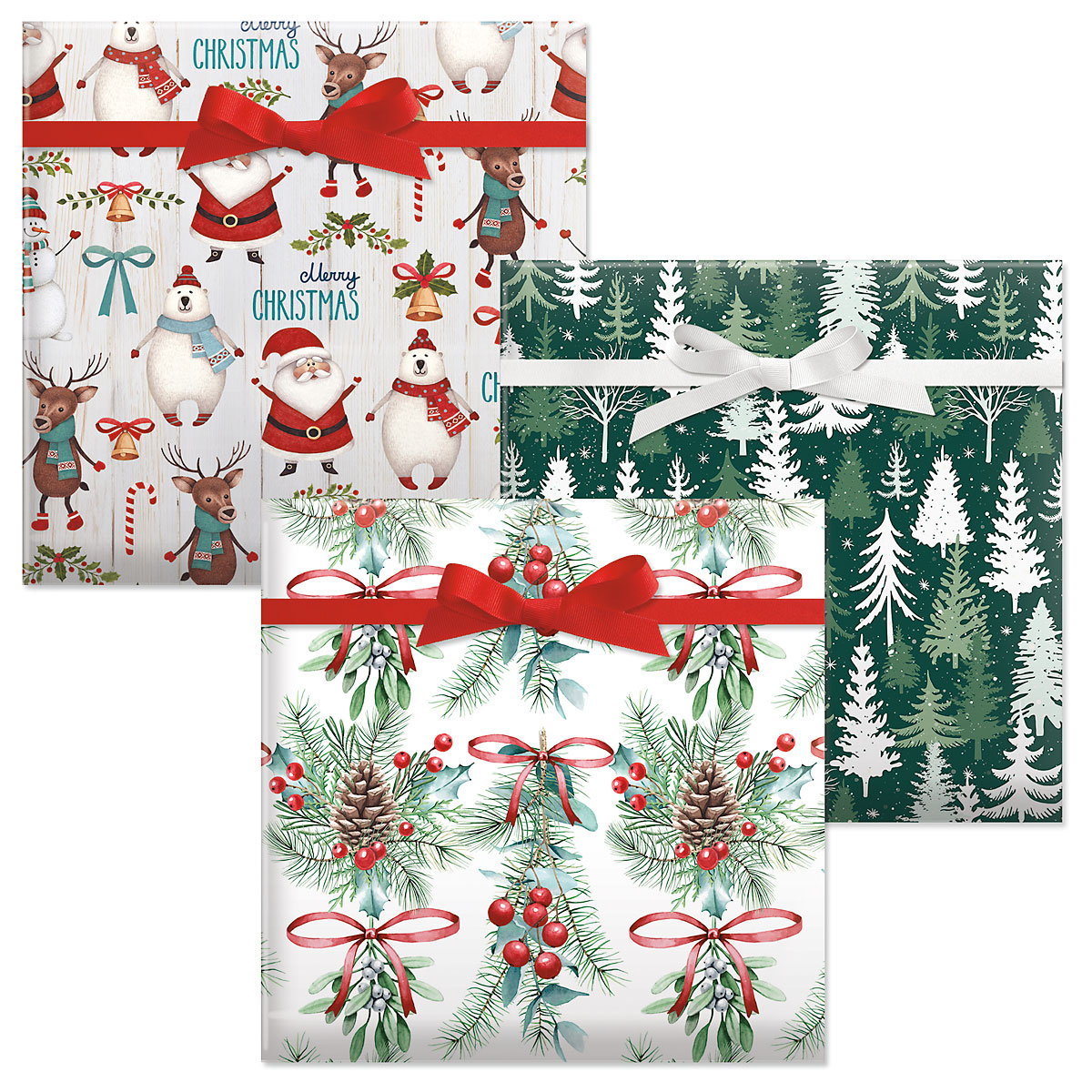 Holiday Forest/Under the Mistletoe/Santa & Friends Jumbo Rolled Gift ...