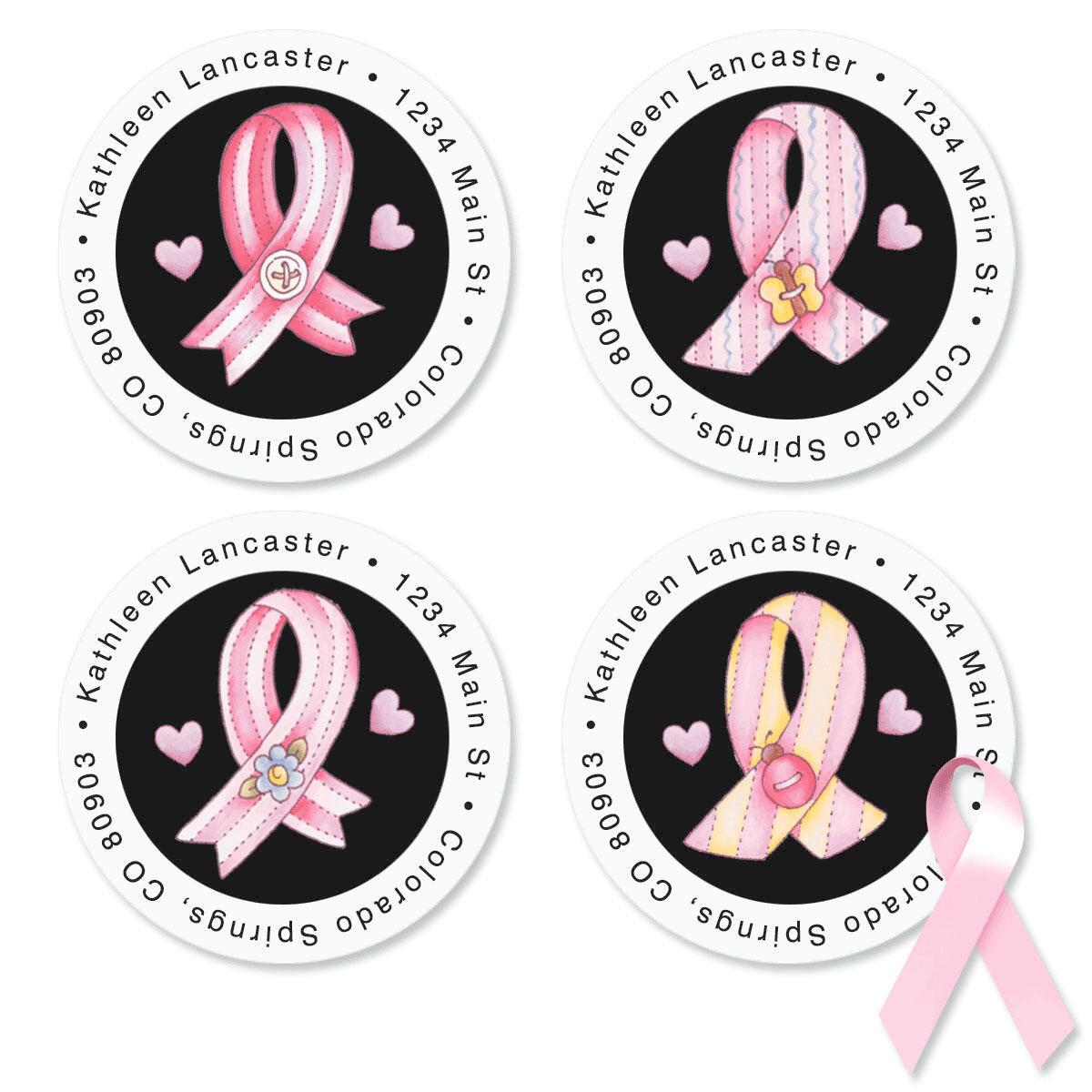 Pink Ribbon by Dianna Marcum Round Address Labels | Current Catalog