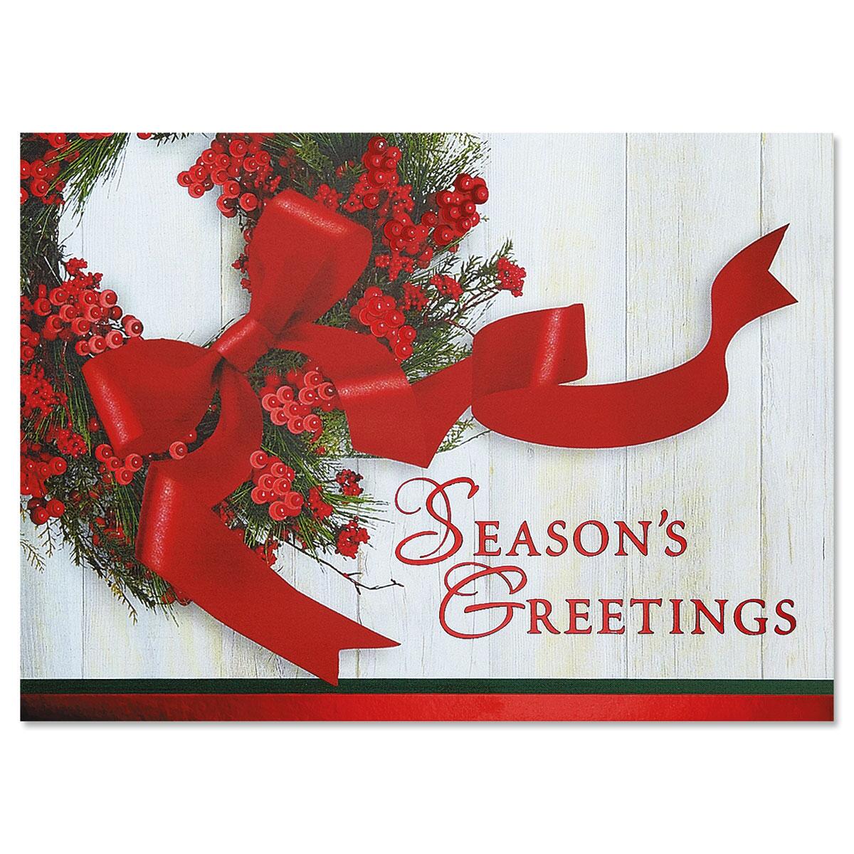 Wreath Ribbon Deluxe Foil Christmas Cards Current Catalog