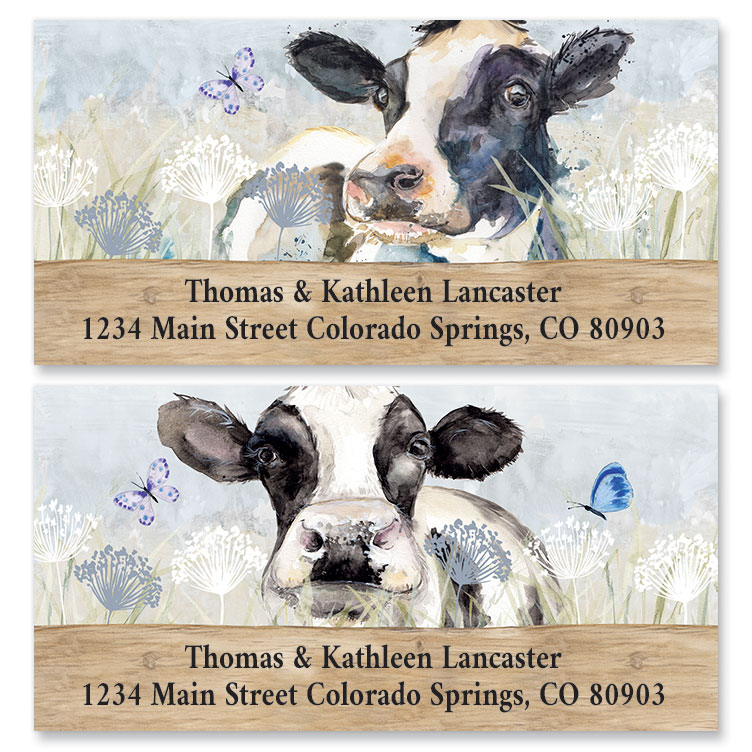 Label Design Add Cow Watercolor Cow Deluxe Address Labels (2 Designs) | Current Catalog